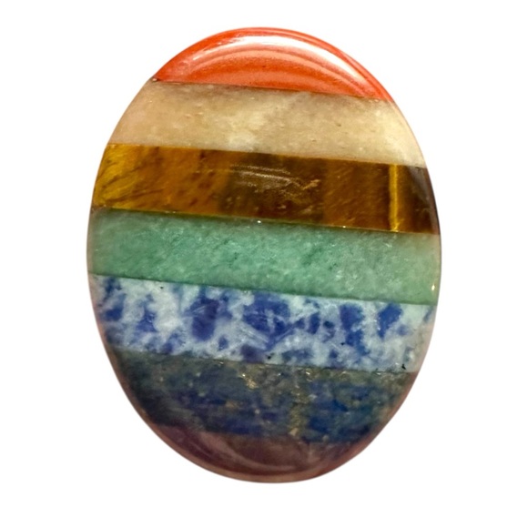 Hand Crafted Other - Natural Multi-Stone Rainbow Worry Palm Stone – 7 Chakra Meditation Tool